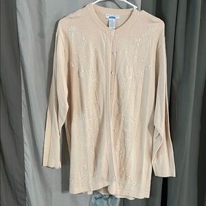 Elegant Beige Cardigan with Floral Details